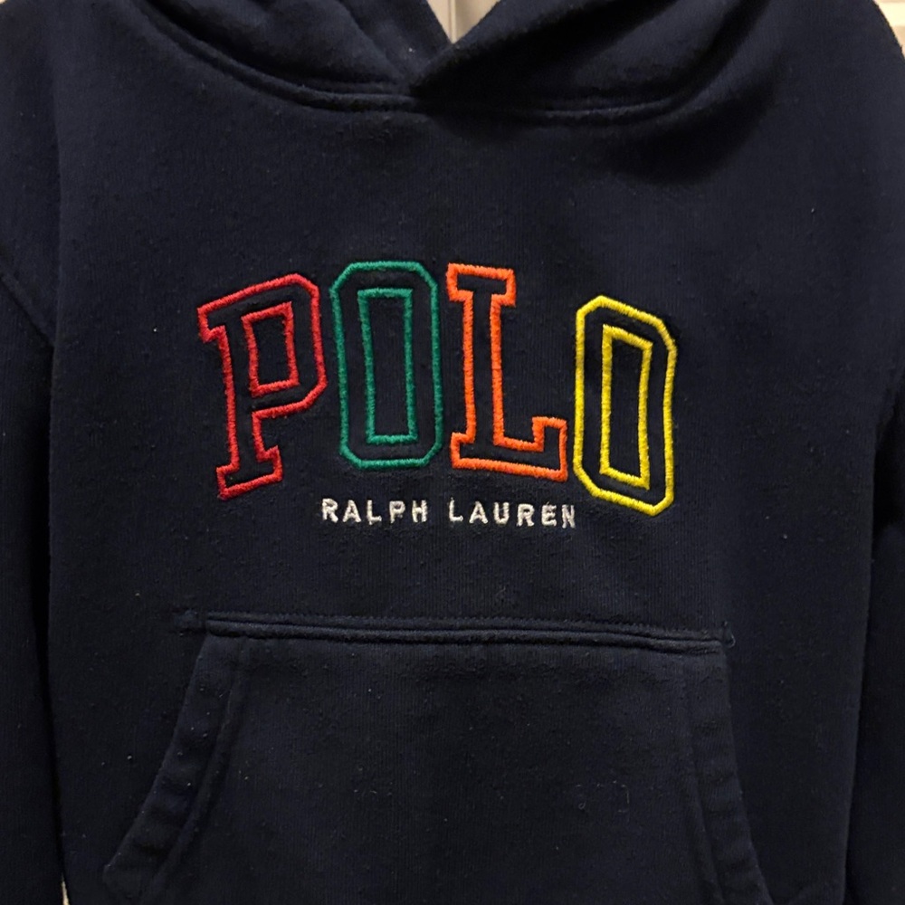 Polo by Ralph Lauren Navy Hoodie with Multicolor Embroidered POLO